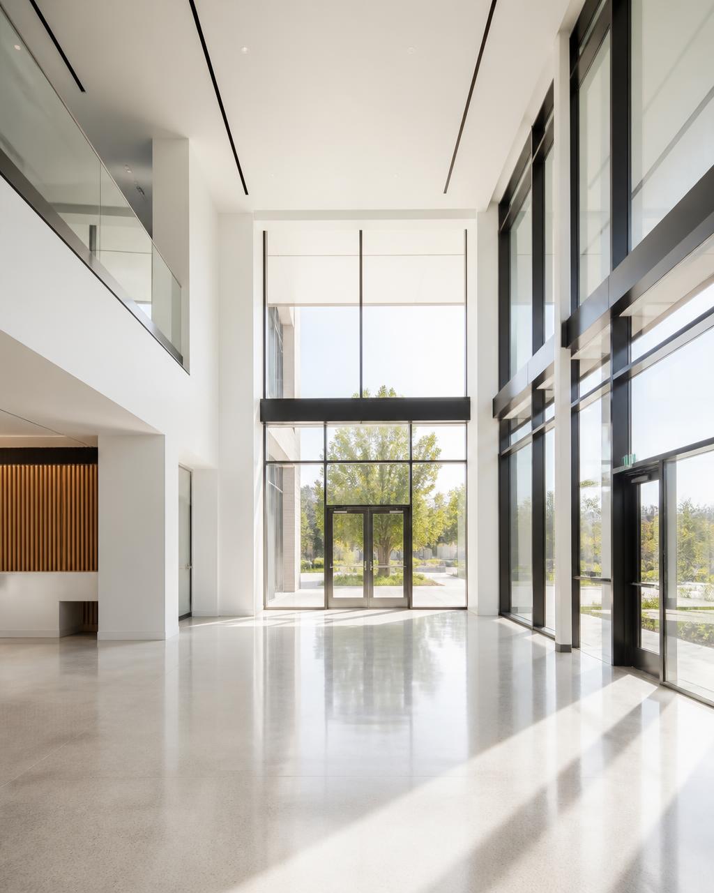 Pristine commercial lobby after post-construction cleaning